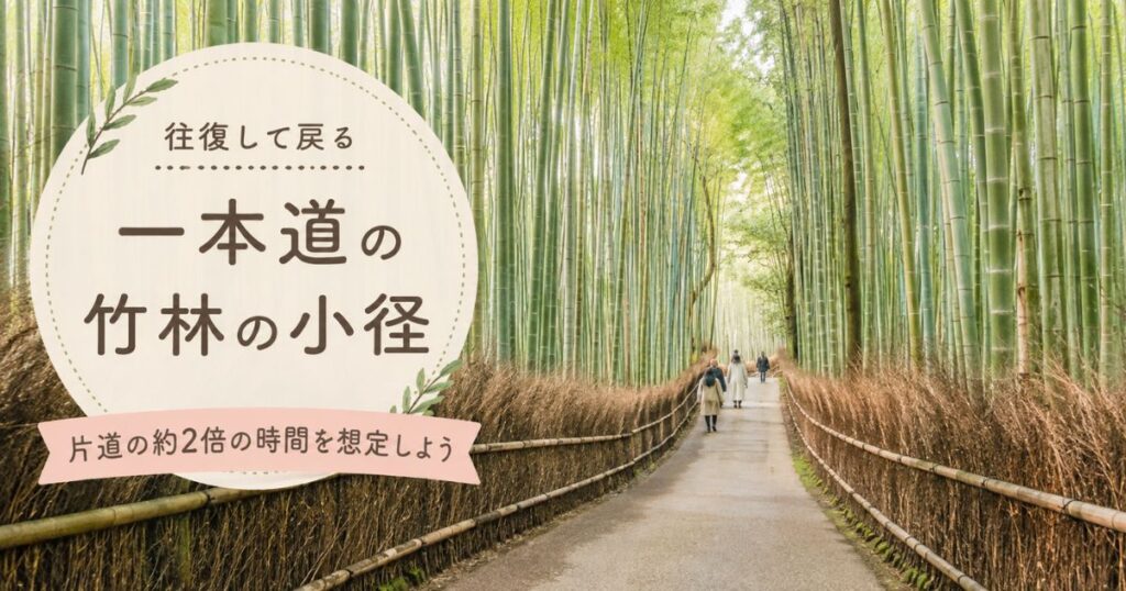 嵐山の竹林の小径を入口から見た一本道の風景